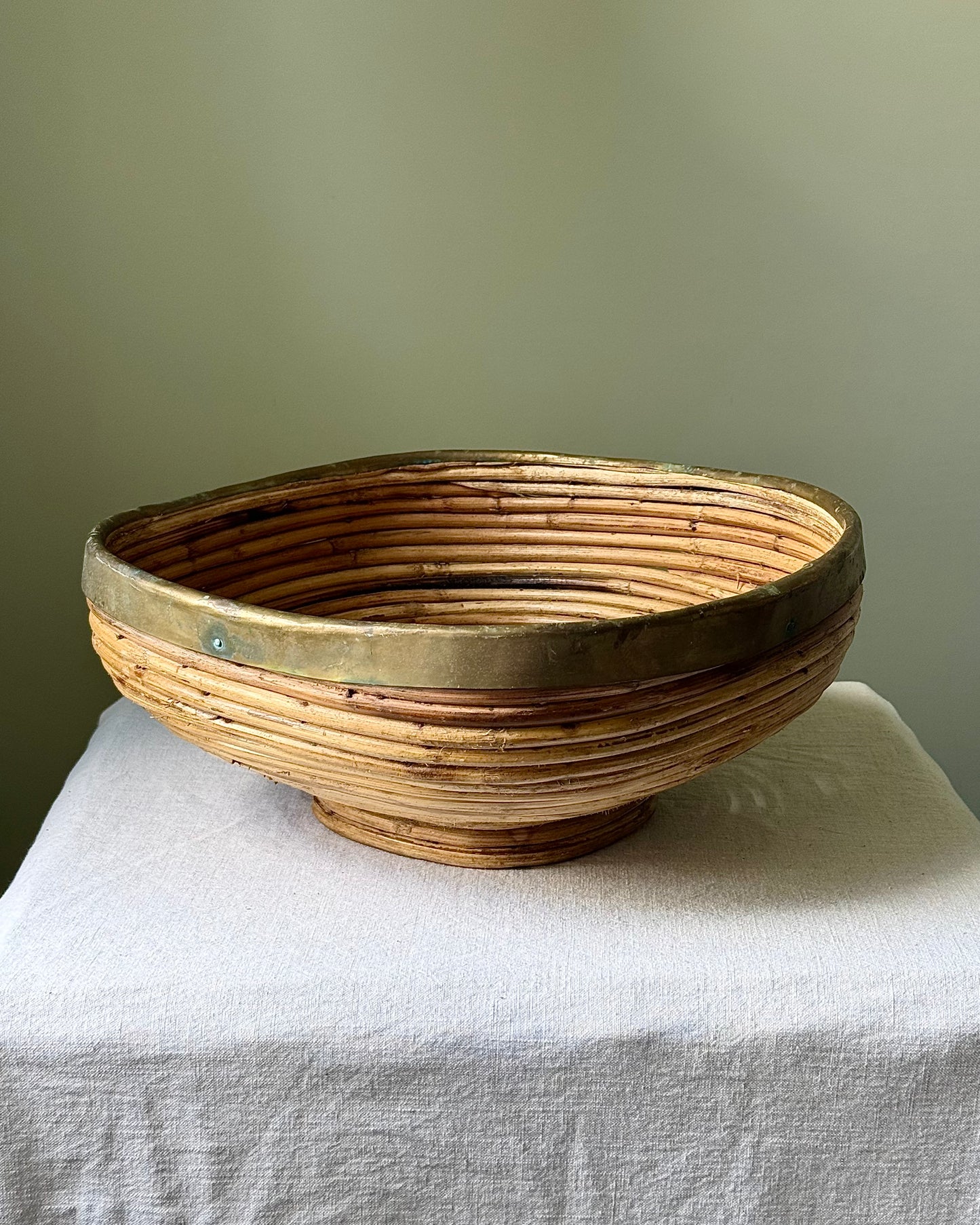 Italian Pencil Reed & Brass Rim Footed Bowl