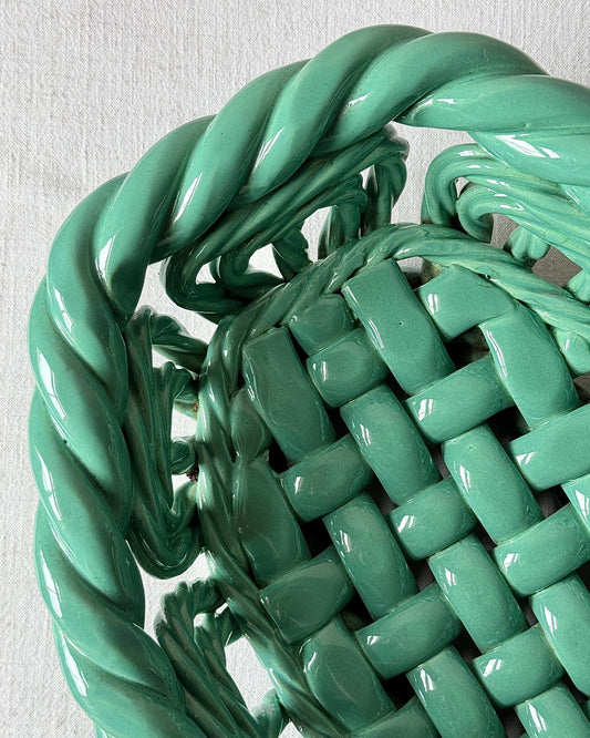 Vallauris Green Glaze Woven Ceramic Bowl - Club Sourced