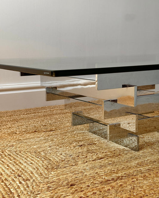 Glass and Chrome Stacked Coffee Table, Attributed to David Hicks c.1969 - Club Sourced