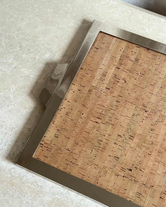 Italian Chrome & Cork Display Tray, 1970’s