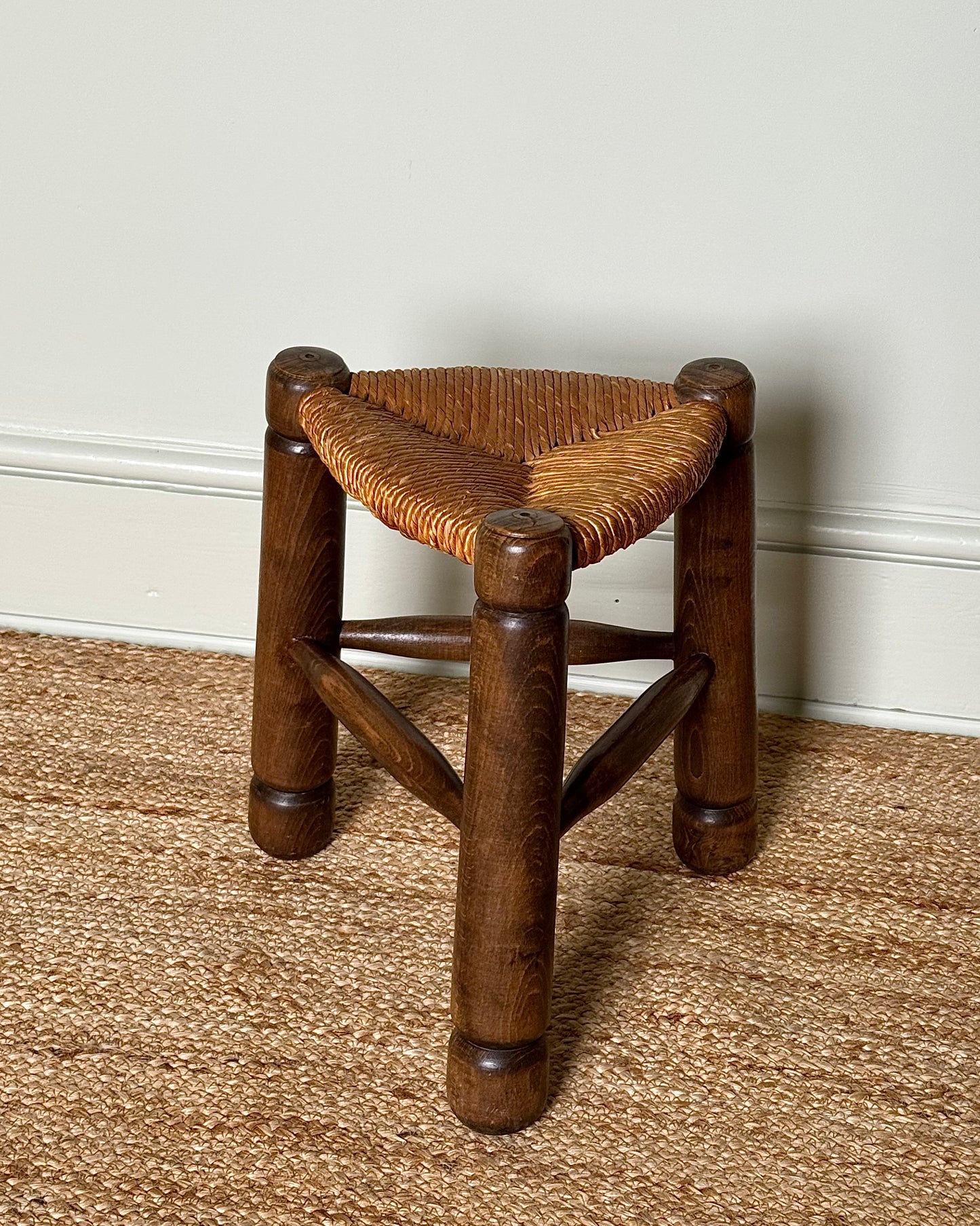 French Oak & Rush Stool, In the manner of Charles Dudouyt