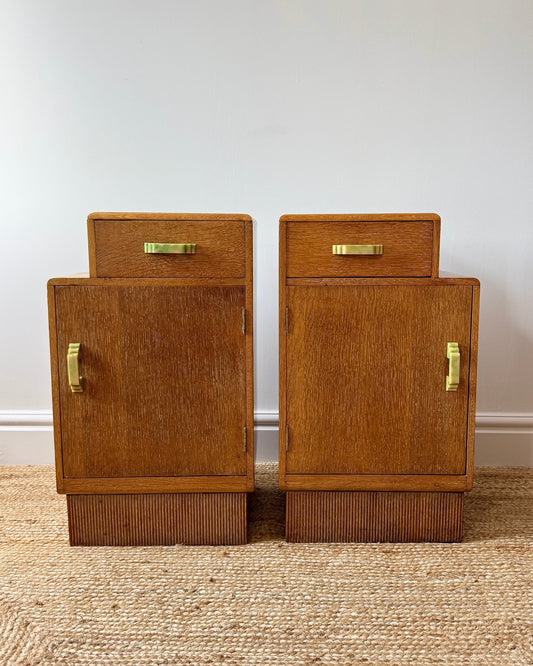 Pair of Art Deco Limed Oak Bedside Tables, c.1930 - Club Sourced