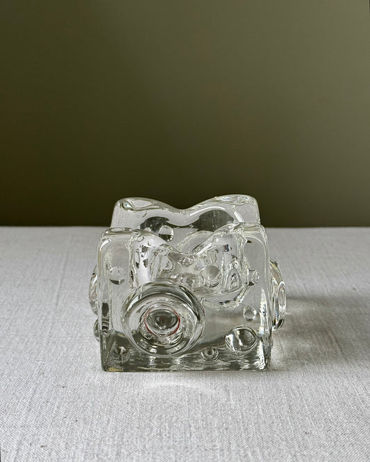 Swedish Crystal Tealight Holder with Concentric Relief Design