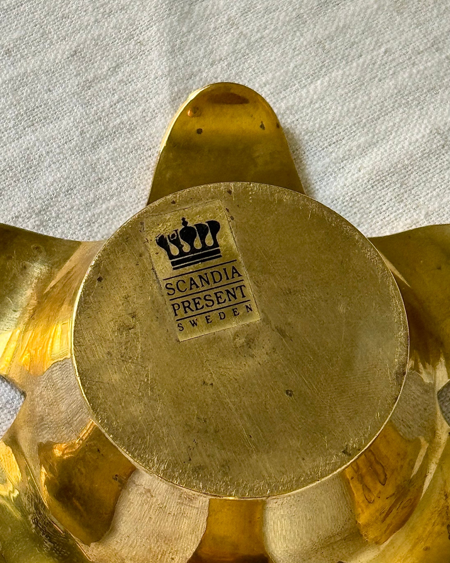 Set of 3 Swedish Mid-century Brass Flower Tealight Holders