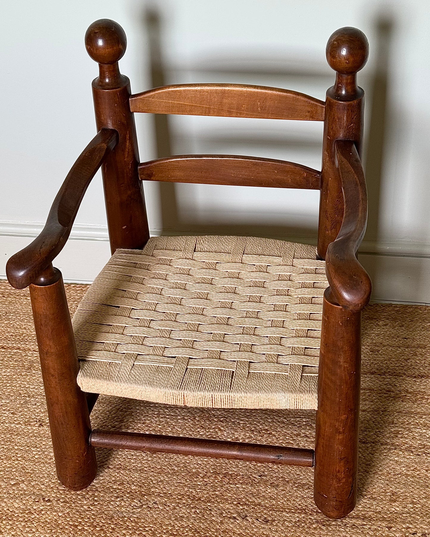 French Low Oak & Rope Armchair, in the style of Charles Dudouyt