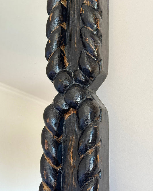 Large Black Oak Twisted Rope Mirror, Late 19th Century - Club Sourced