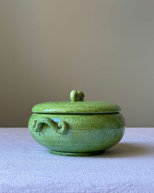 French Studio Pottery Glazed Pot with Swirl Handles