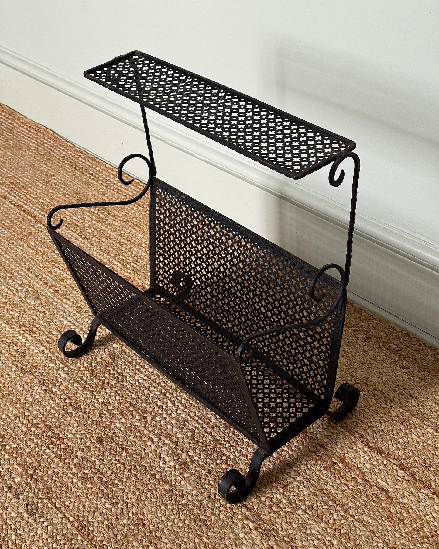 French Wrought Iron Magazine Rack, in the style of Mathieu Mategot