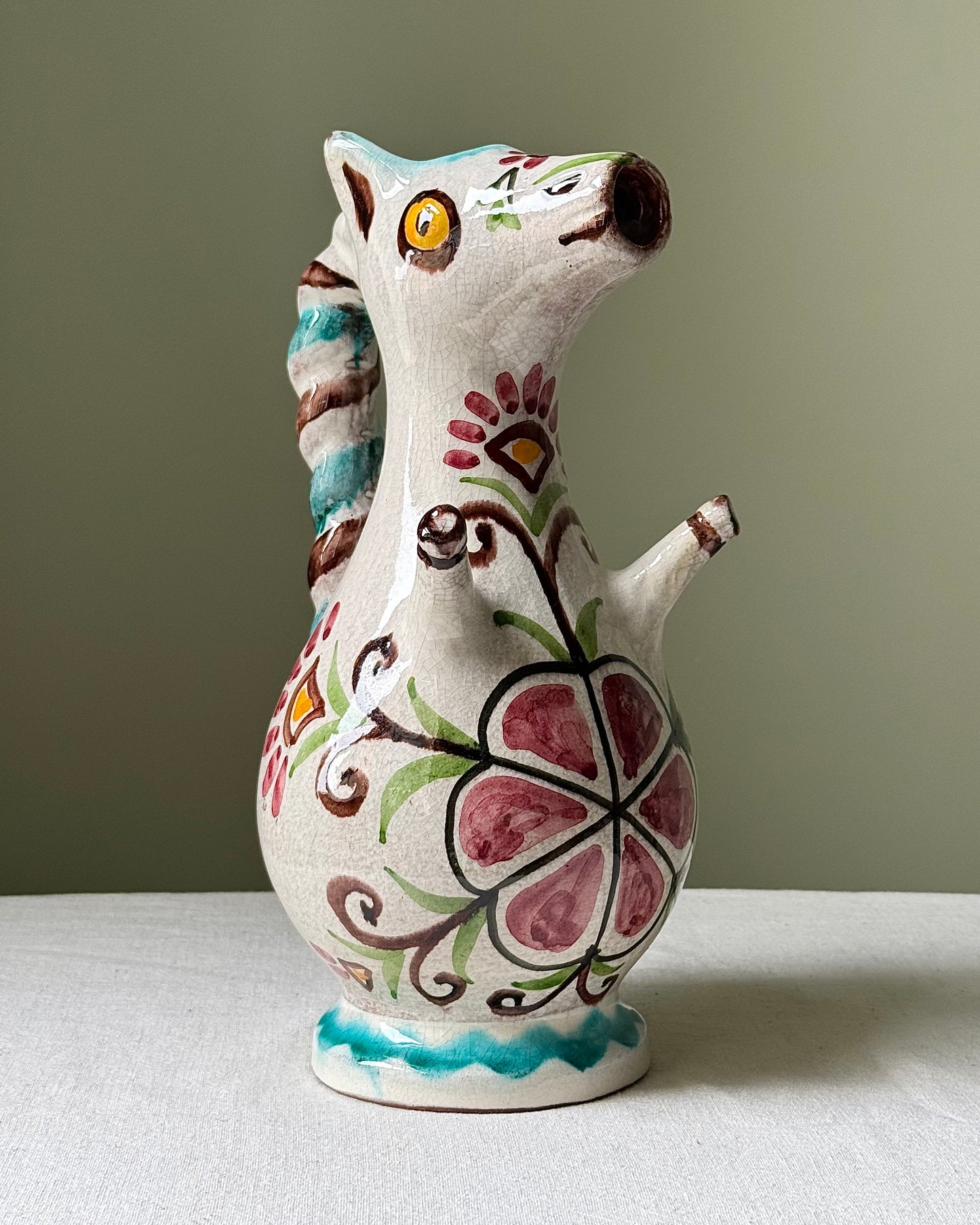 Mid-Century Greek Folk Art Horse Pitcher by Nikos Kourtzis, Circa 1950’s