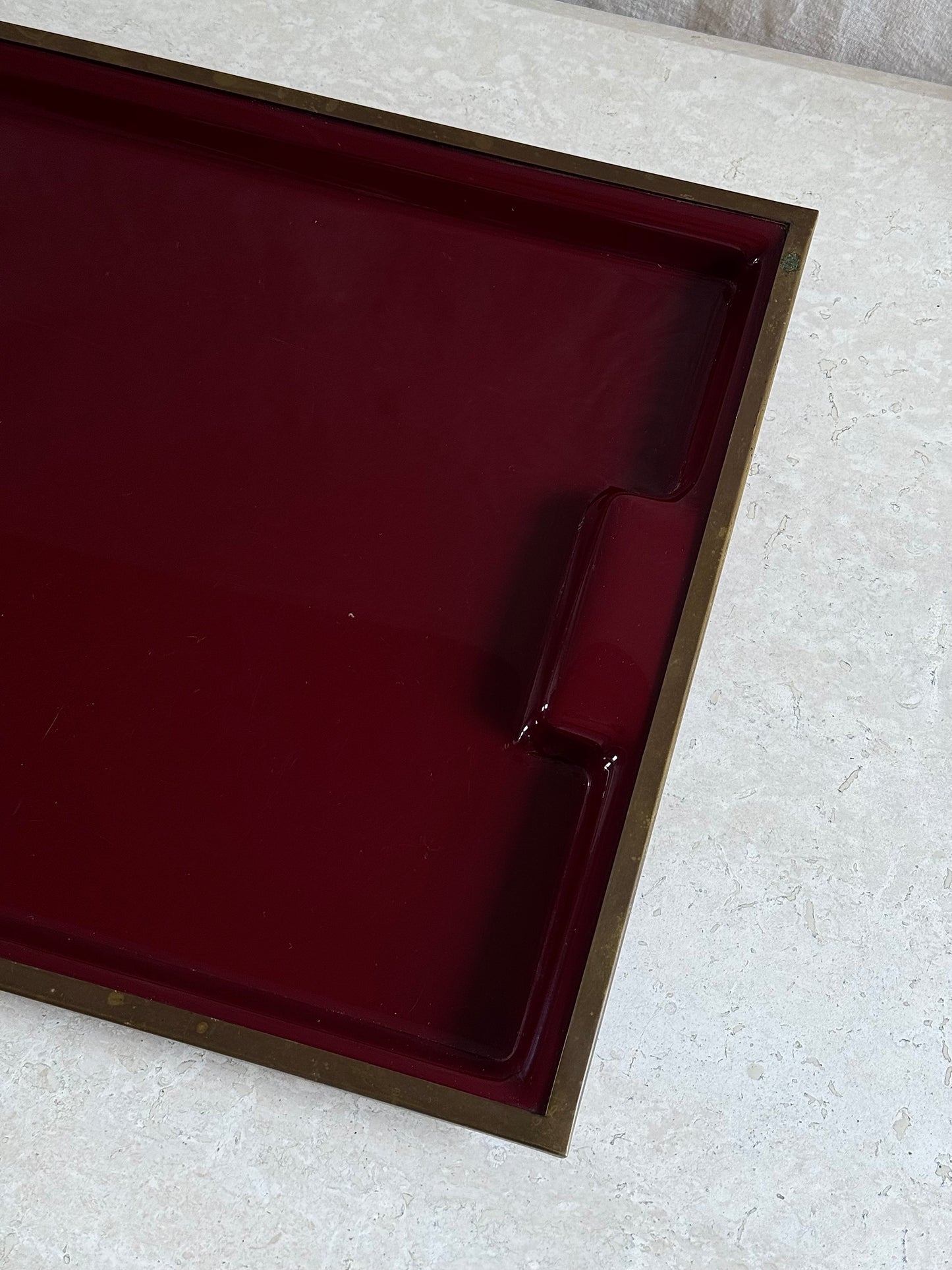 1970’s Large Italian Oxblood Acrylic & Brass Tray