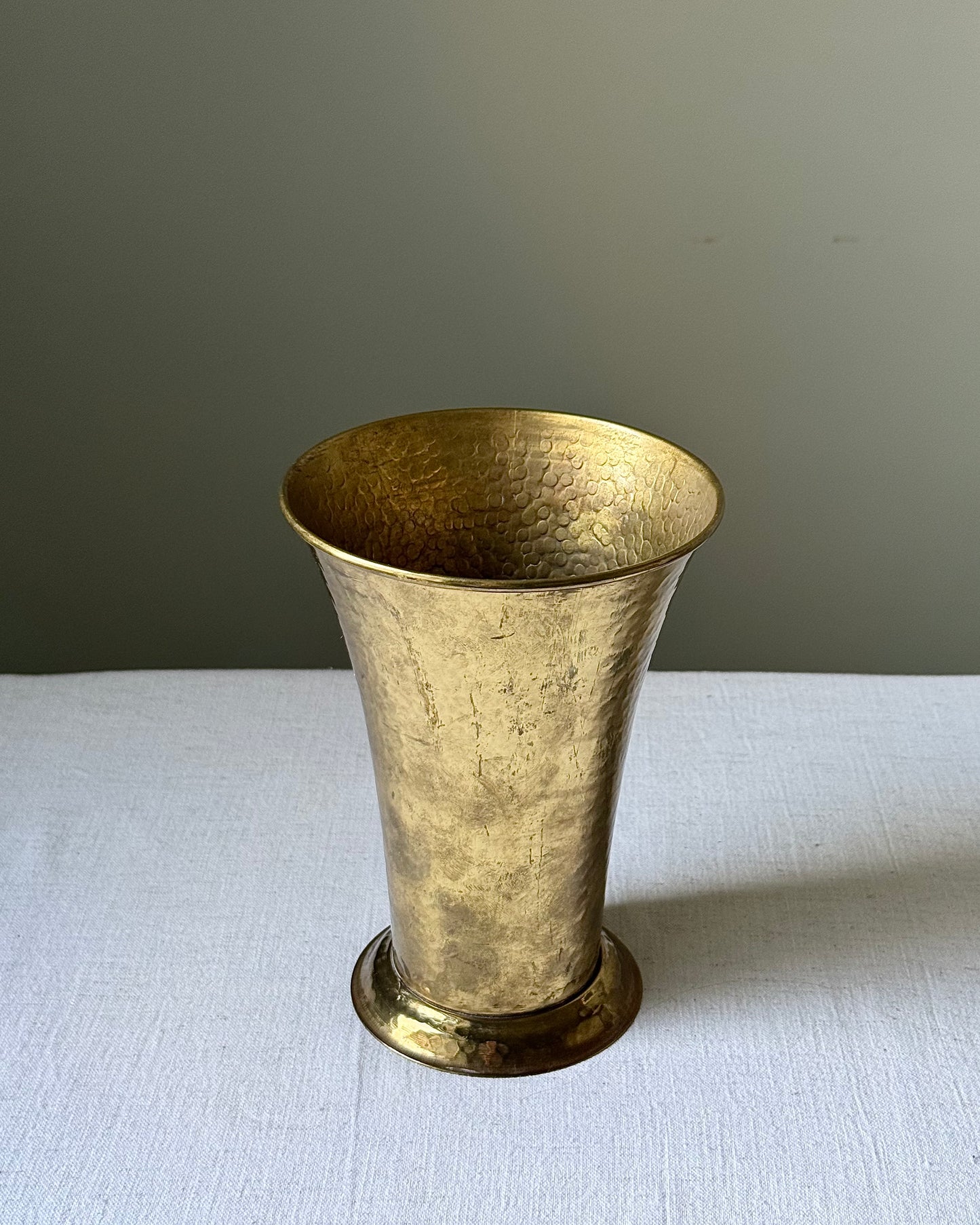 Swedish Art Deco Hammered Brass Vase by Karl Nilsson for Vessigebro
