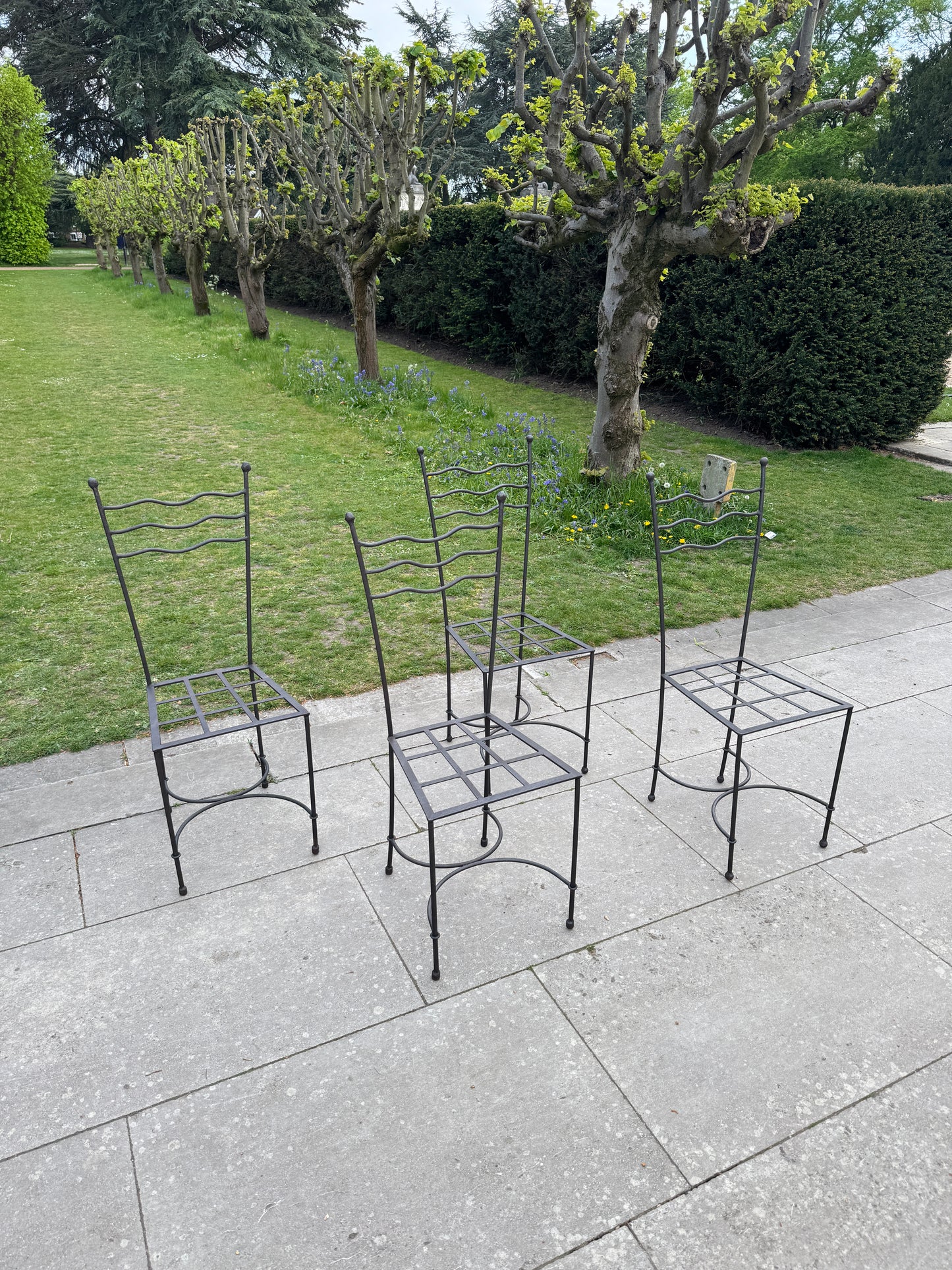 Set of 4 French Wrought Iron Post-modern Squiggle Dining Chairs
