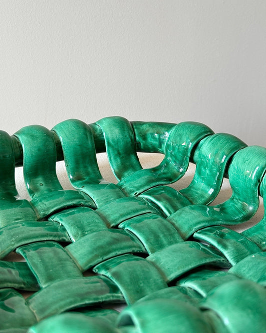 Large Emerald Green Glazed Ceramic Chunky Woven Bowl - Club Sourced