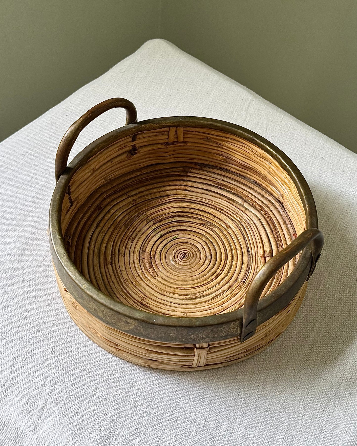 Small Italian Pencil Reed and Brass Tray