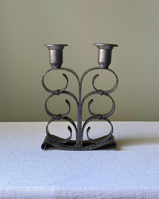 Pair of Hammered Pewter Candlesticks