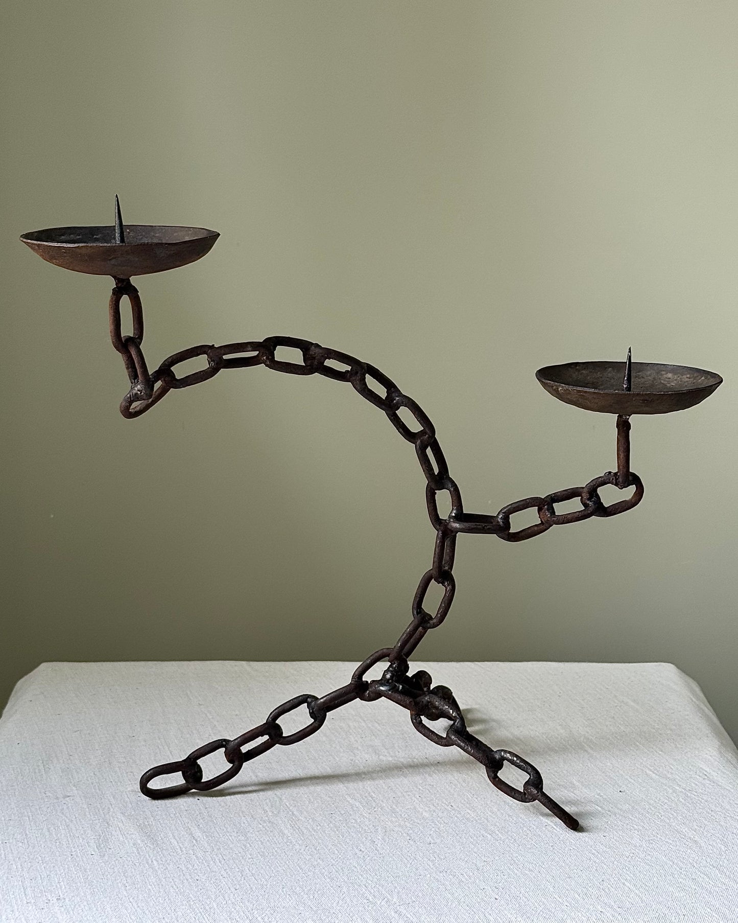 Brutalist Spanish Wrought Iron Chainlink Candelabra