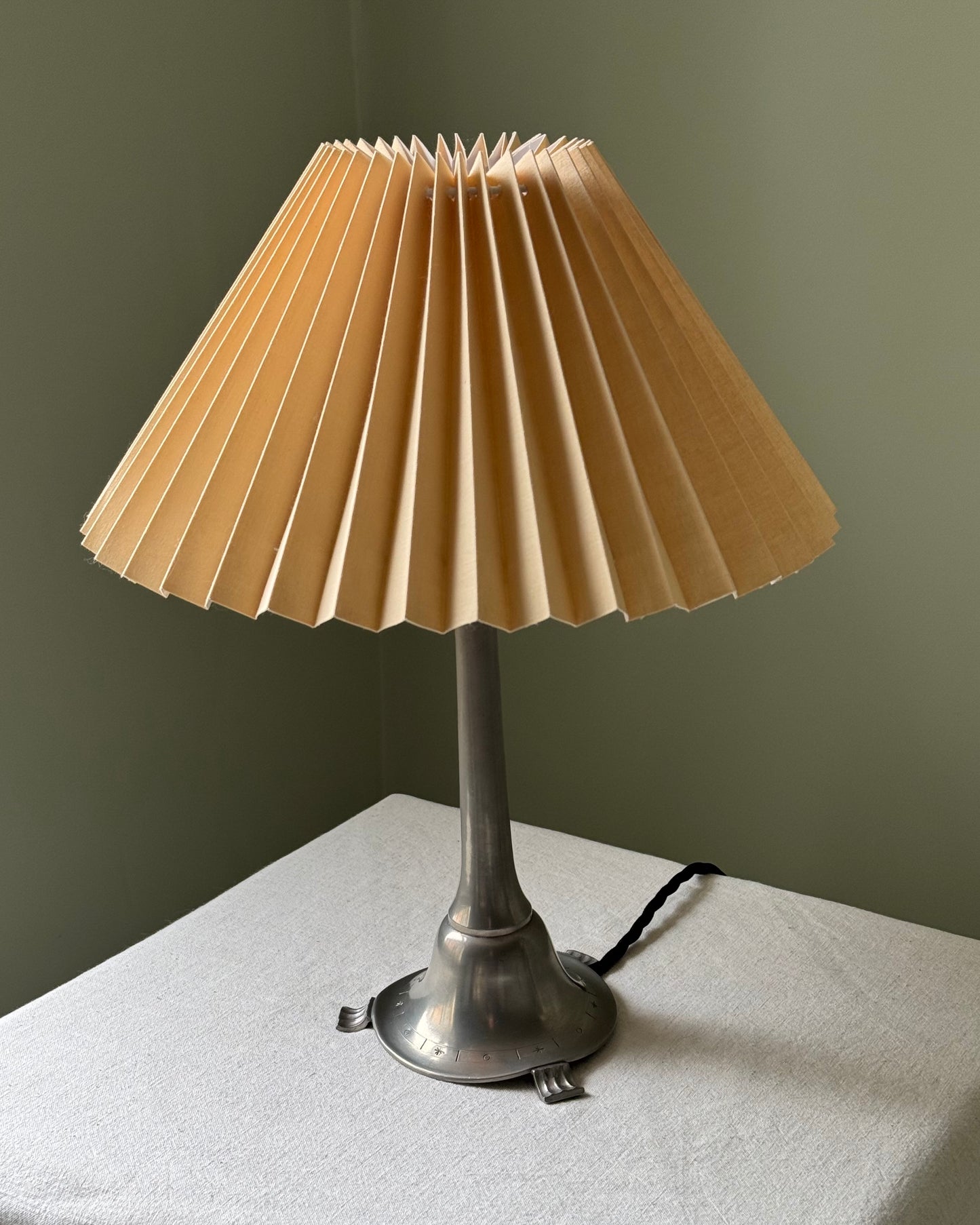 1930’s Swedish Grace Engraved Pewter Table Lamp