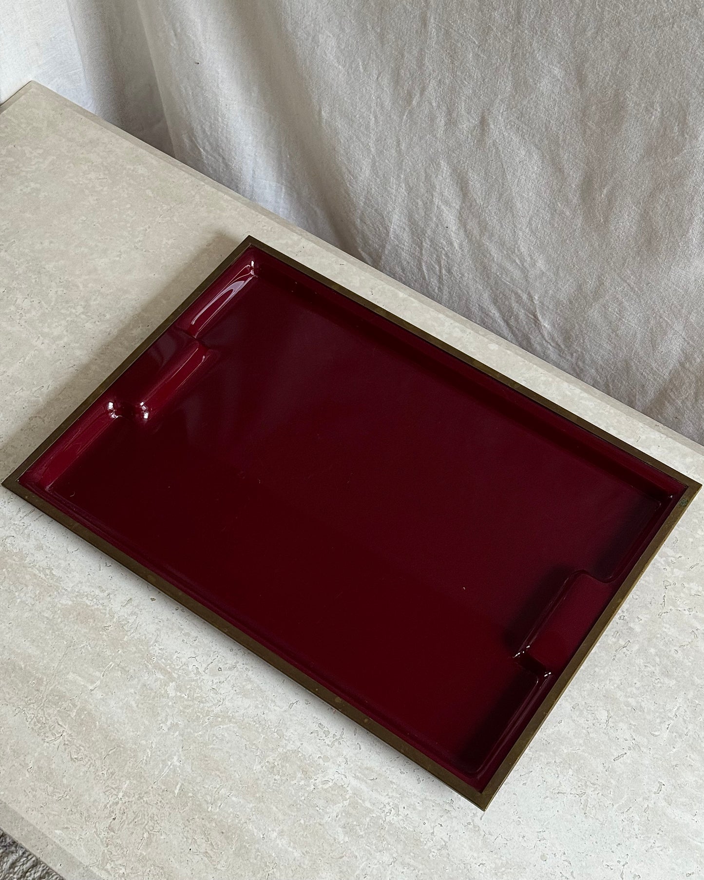 1970’s Large Italian Oxblood Acrylic & Brass Tray