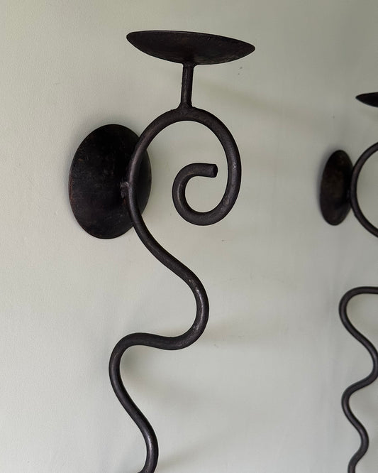 A Pair of French Mid-century Wrought Iron Candle Sconces