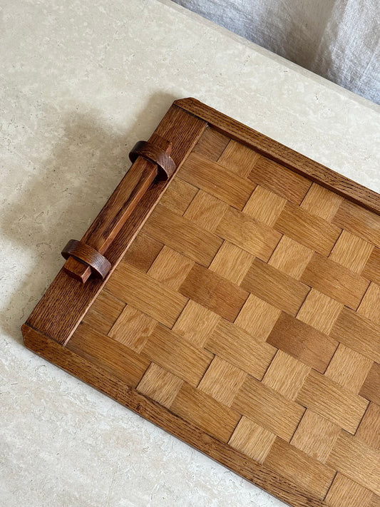 Large Glass & Wood Woven Display Tray