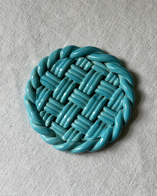 Vallauris Woven Turquoise Glaze Coaster/Trivet