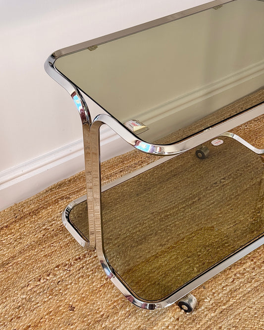 Italian Chrome & Smoked Glass Bar Cart by Tricon