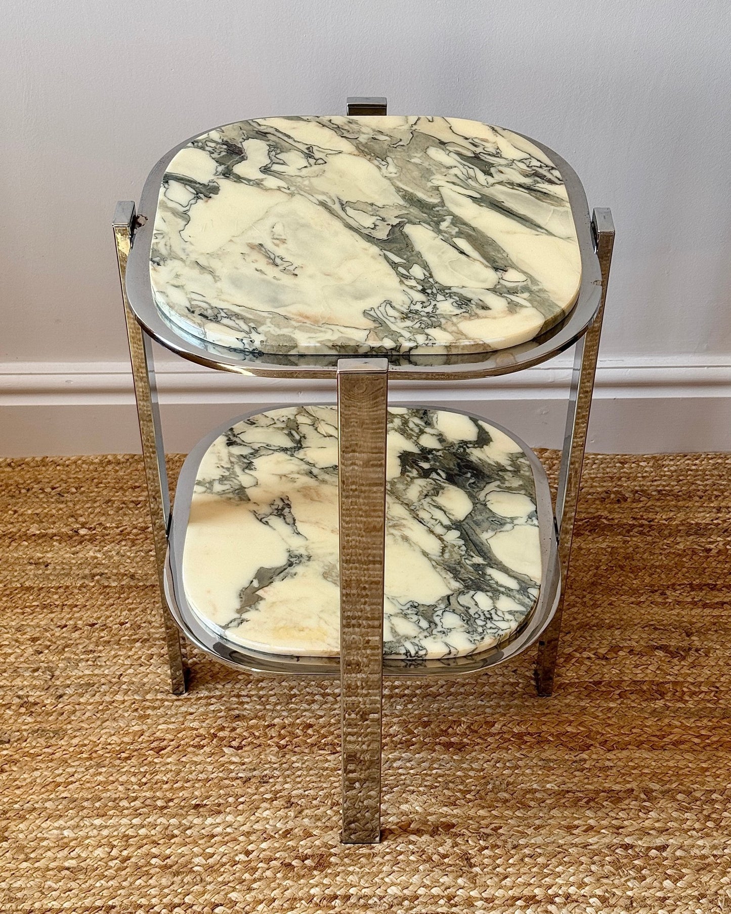 Italian Chrome & Green Veined Marble Side Table - Club Sourced