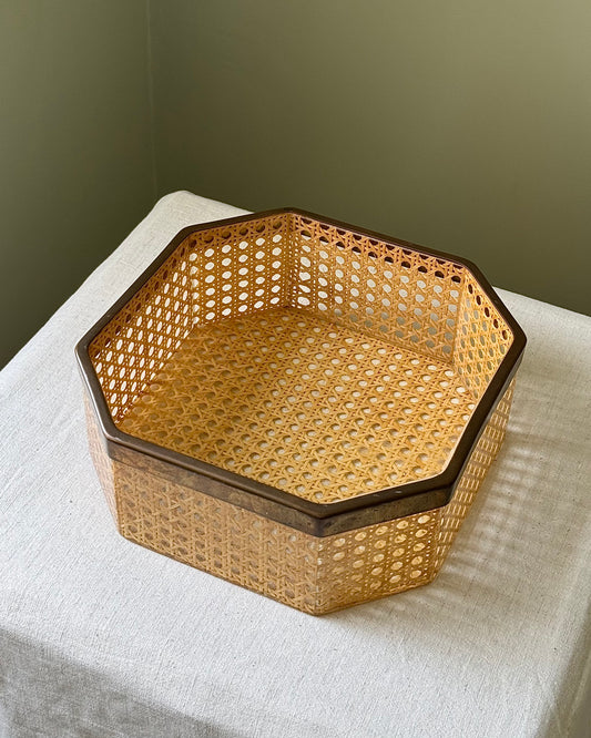 Lucite Cane & Brass Octagonal Box, attributed to Christian Dior