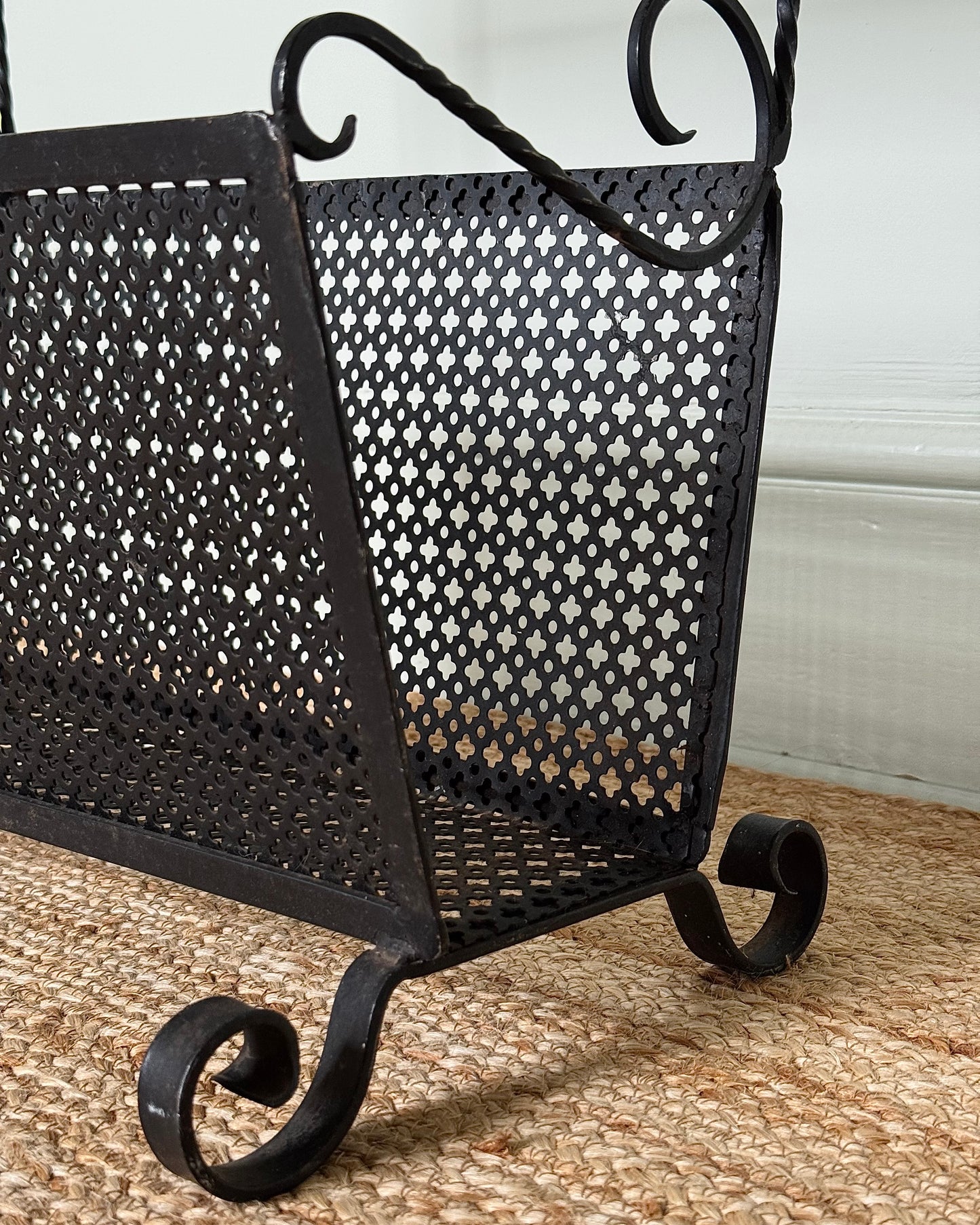 French Wrought Iron Magazine Rack, in the style of Mathieu Mategot
