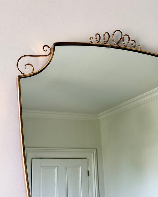 Large Italian Mid-century Brass Shield Mirror