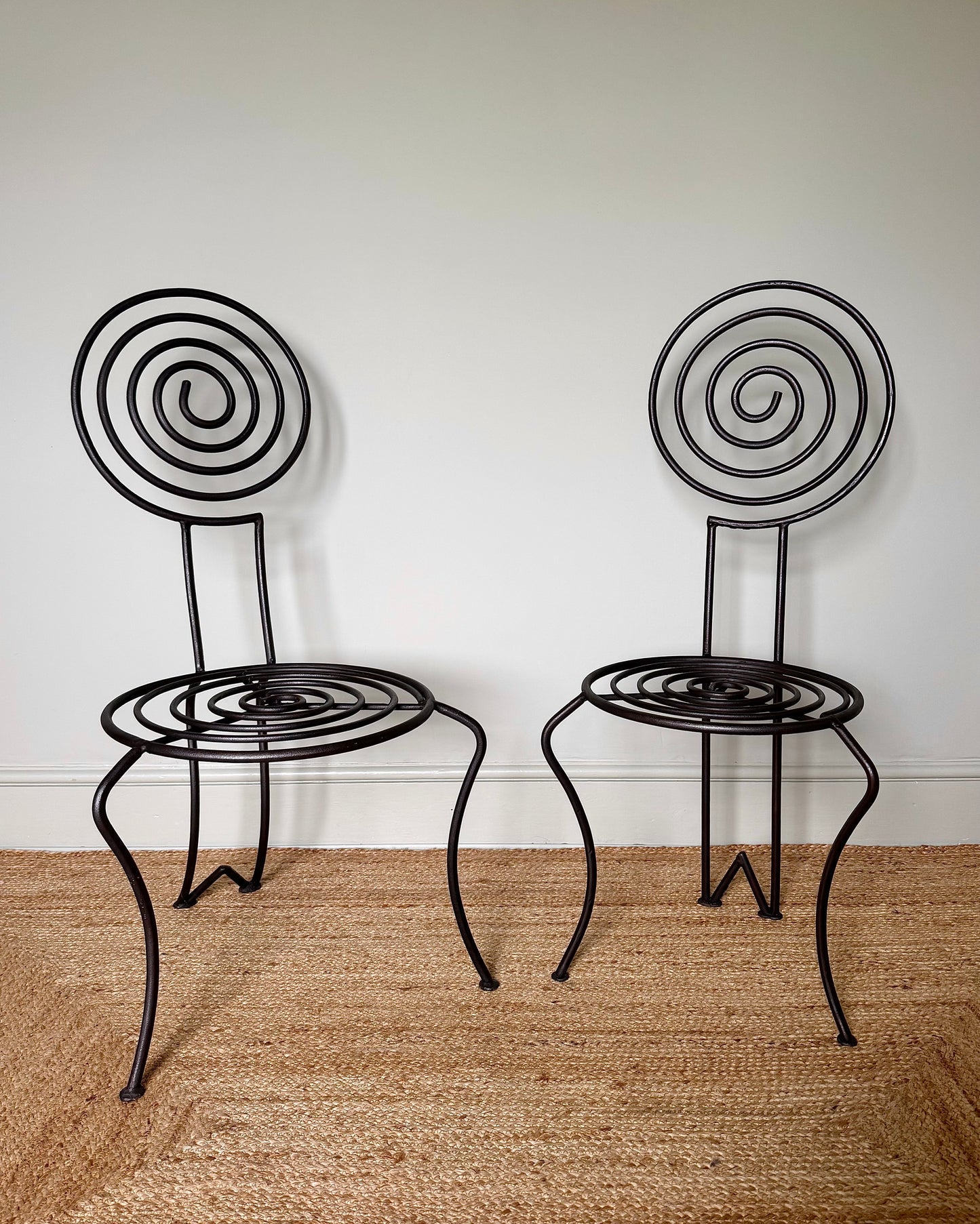 French Atelier Wrought Iron Spiral Accent Chairs, Signed JTS