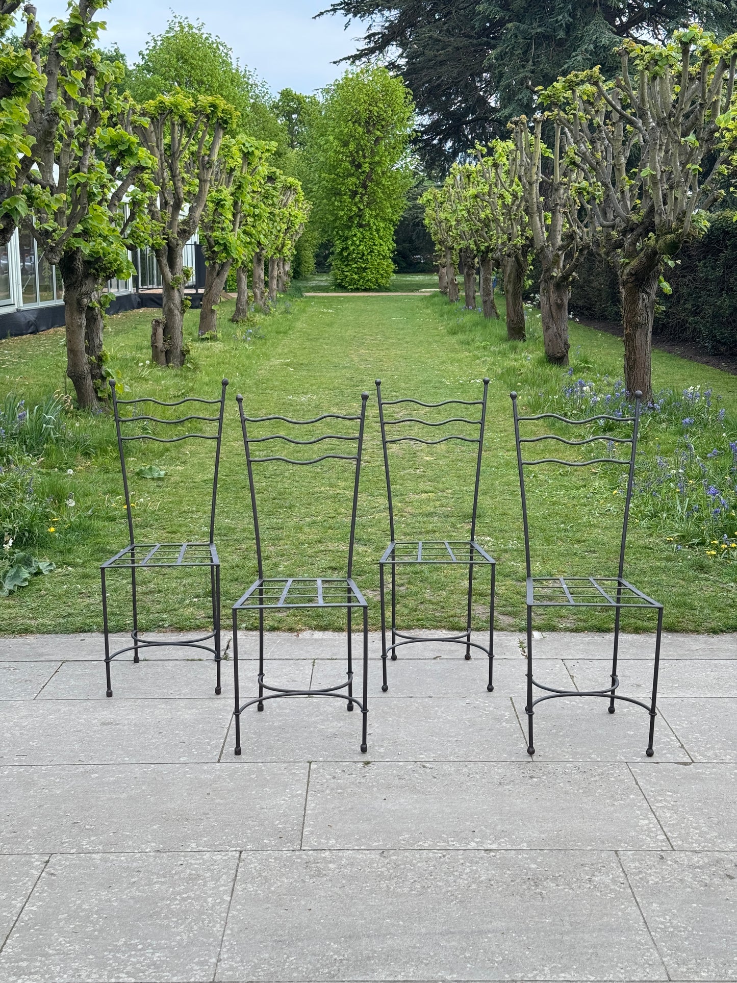 Set of 4 French Wrought Iron Post-modern Squiggle Dining Chairs