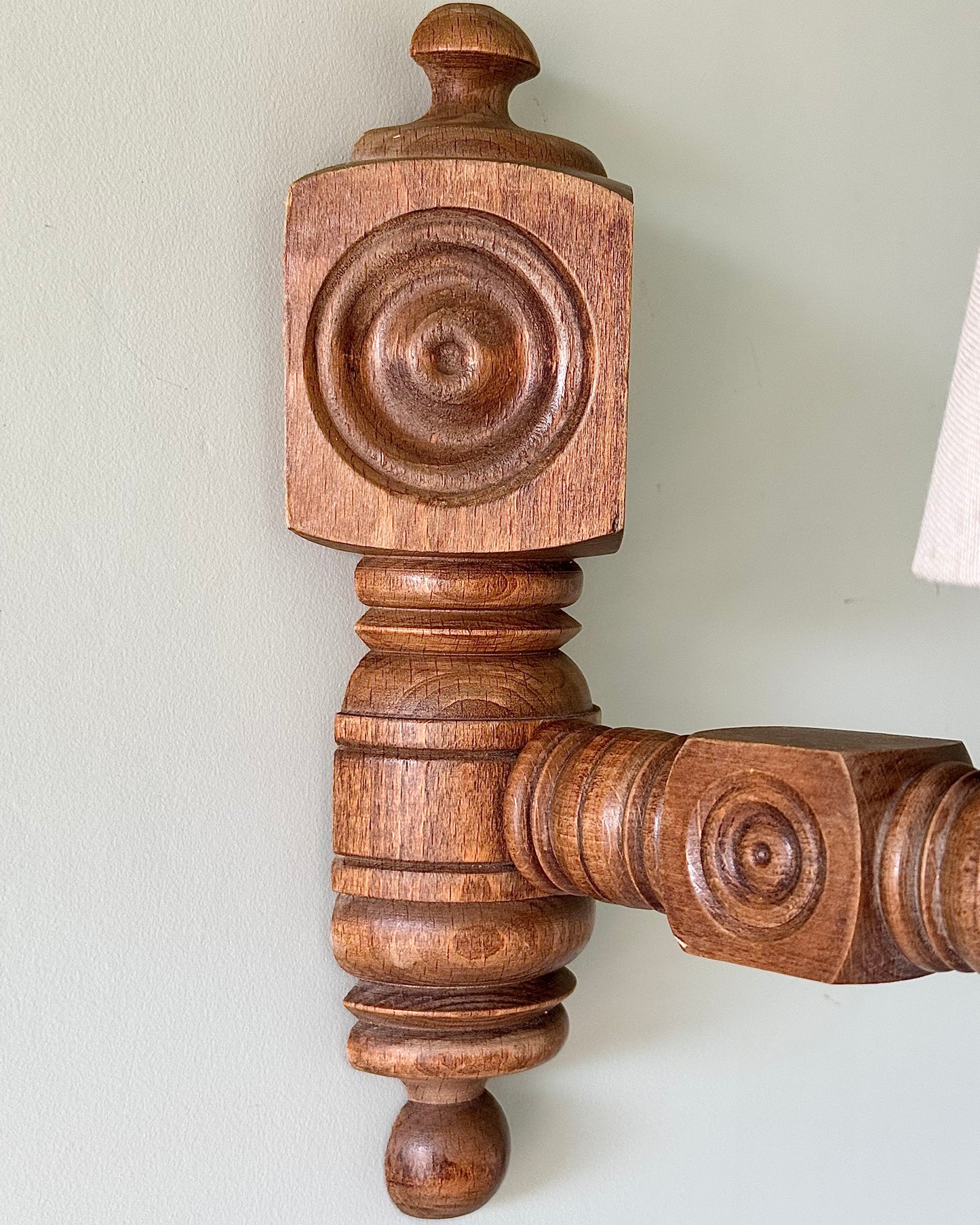 Pair of French Turned Wood Sconces, Style of Charles Dudouyt
