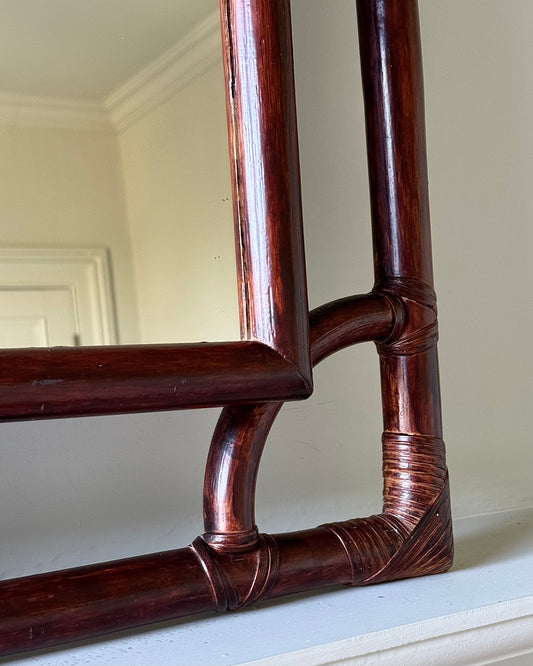 Vintage French Rattan Double Frame Mirror