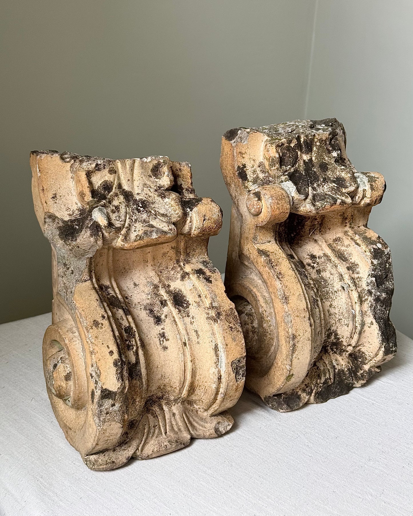Pair of Antique Architectural Carved Stone Corbel Bookends