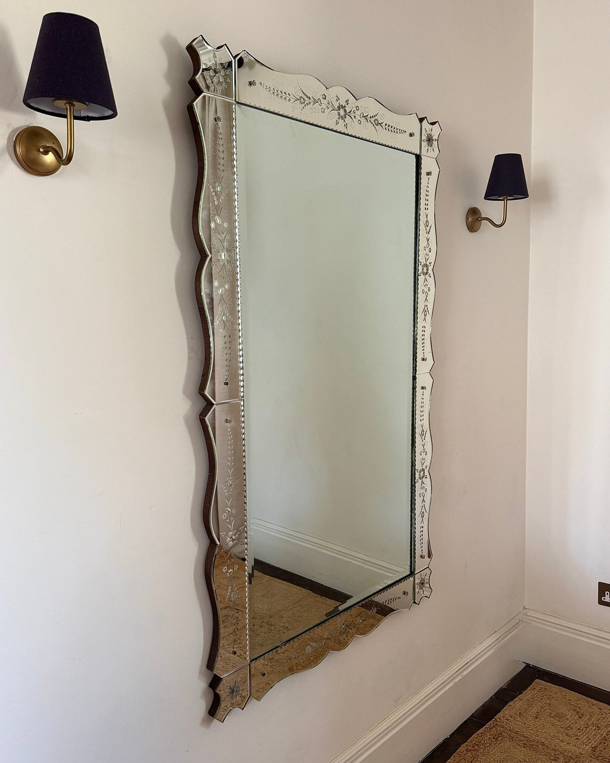 Large Venetian Mirror with Engraved Floral Border - Club Sourced