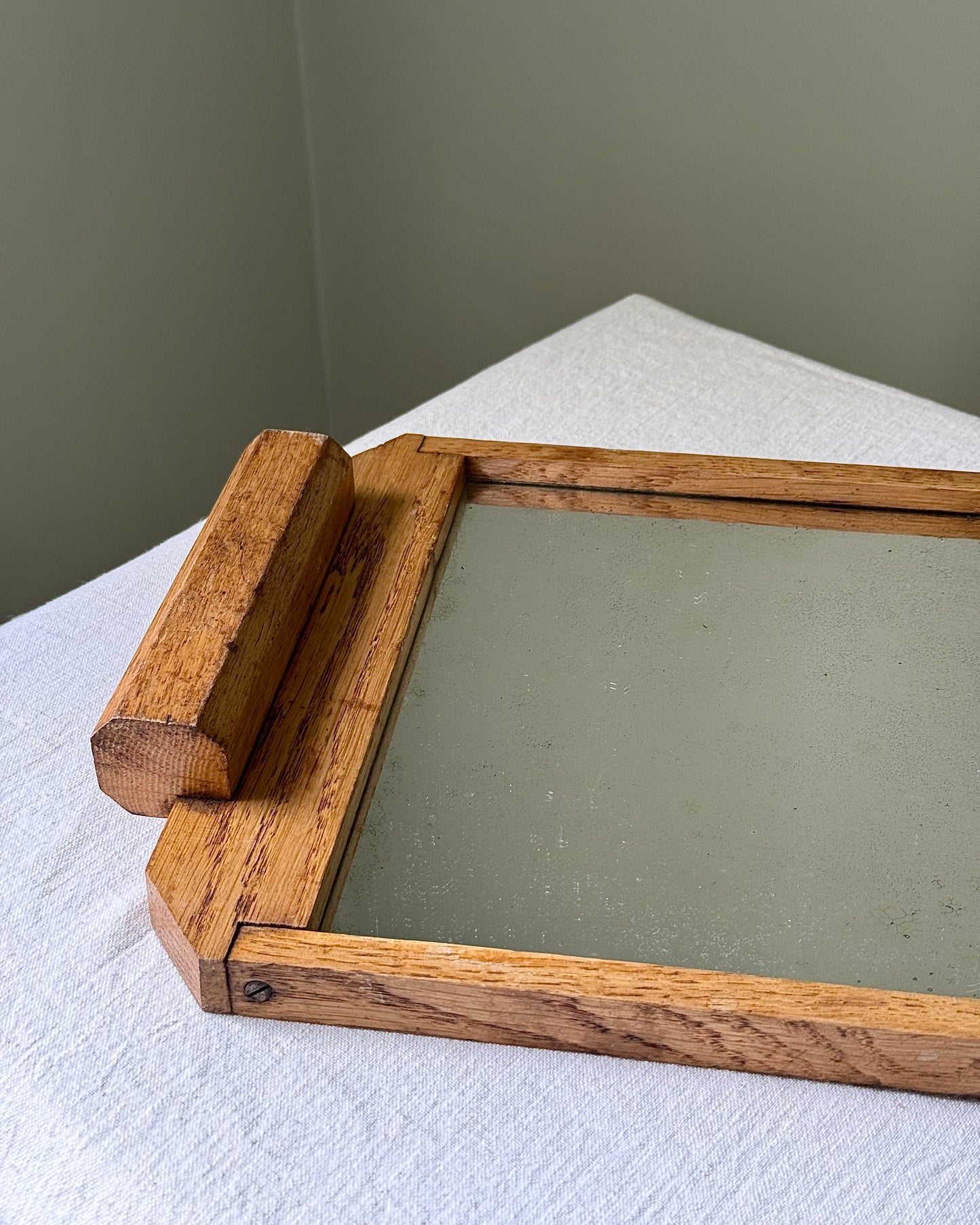 French Art Deco Wood & Glass Display Tray