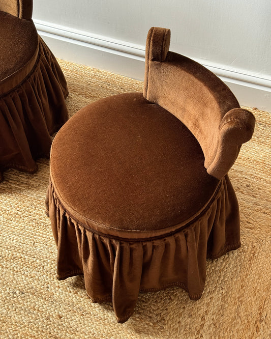Pair of Brown Velvet French Slipper Chairs