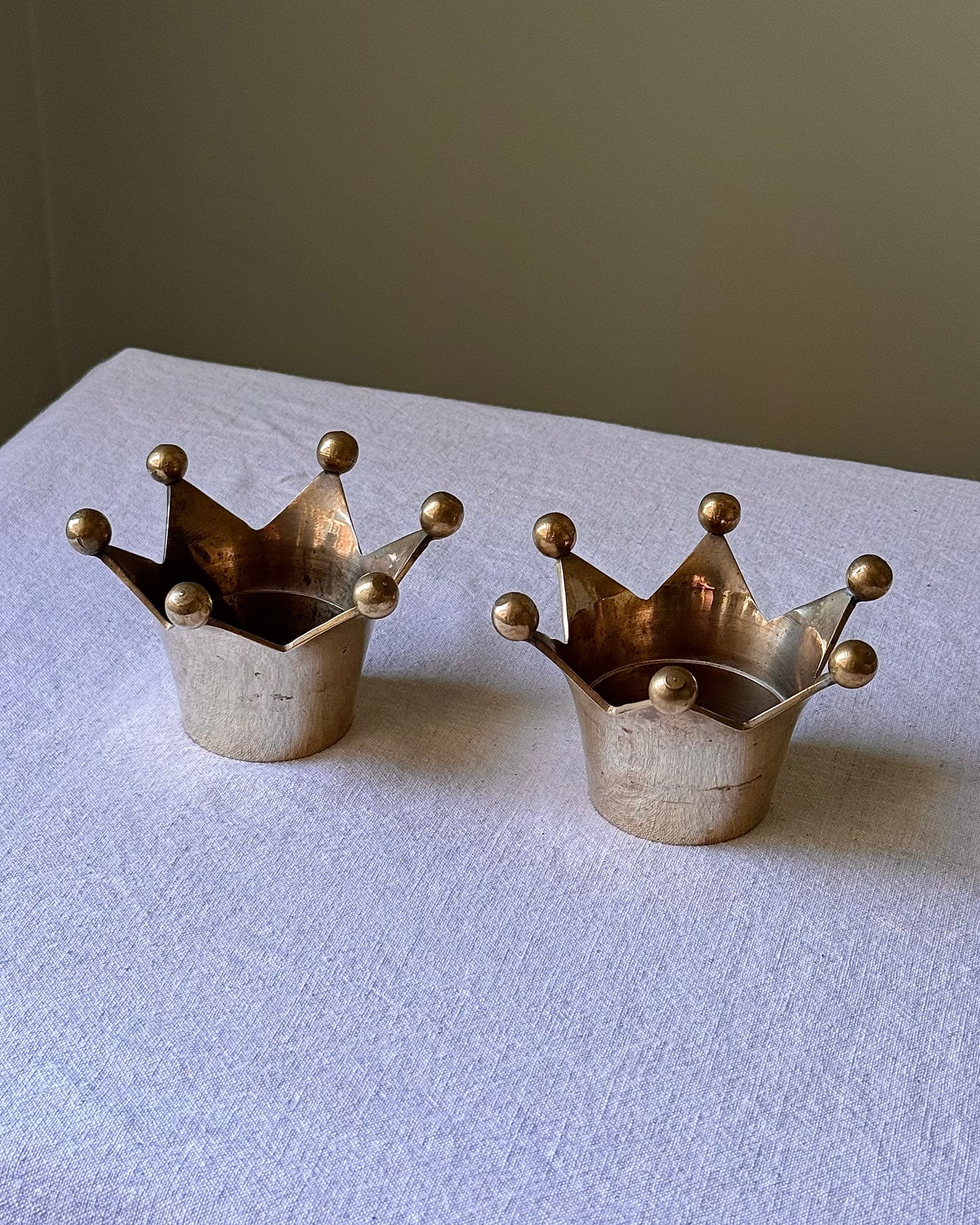 Pair of Brass Crown Swedish Candle Holders