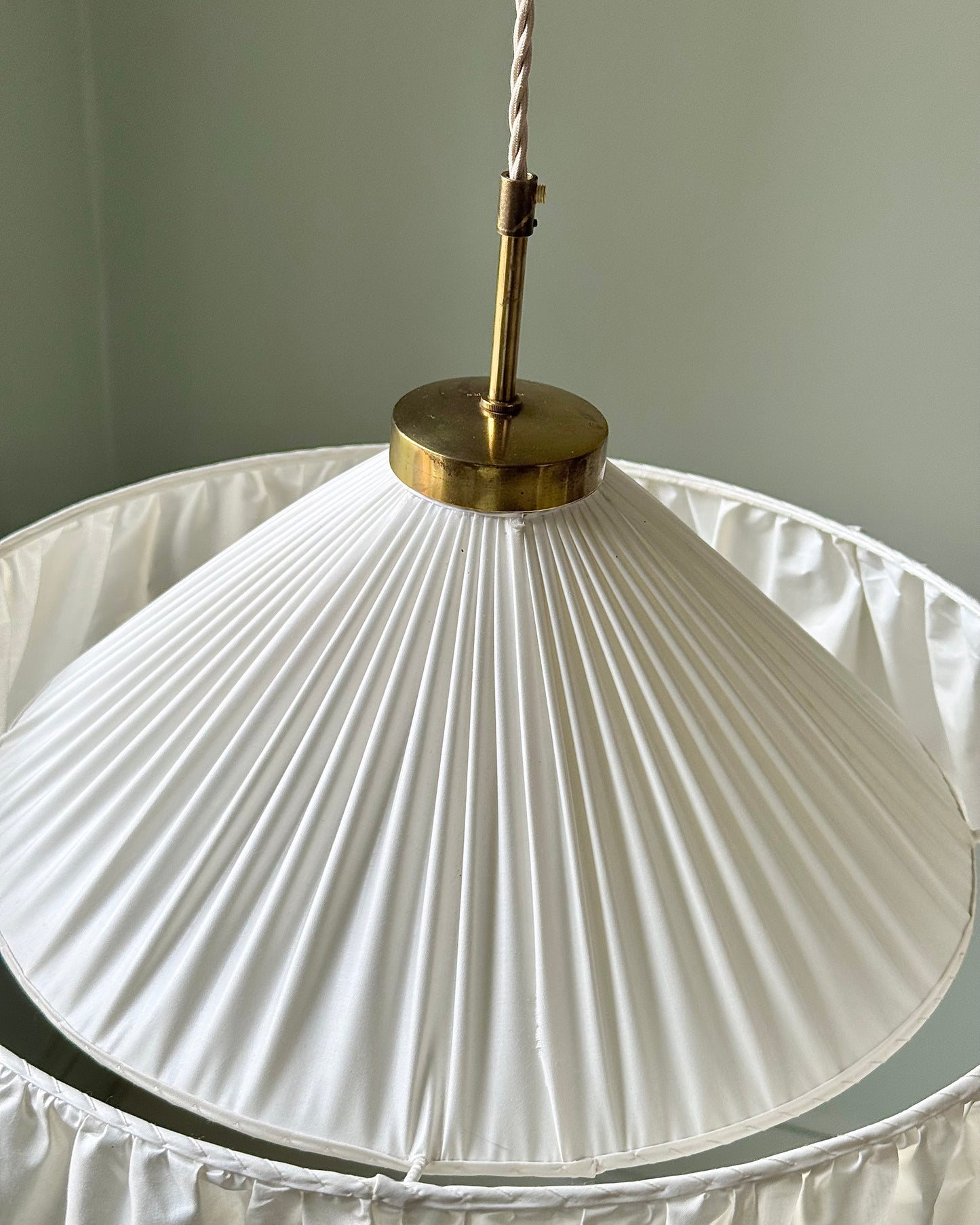 Josef Frank for Svenskt Tenn “Carl Larsson’s Lamp” Pleated Silk & Brass Pendant, Sweden circa 1940s