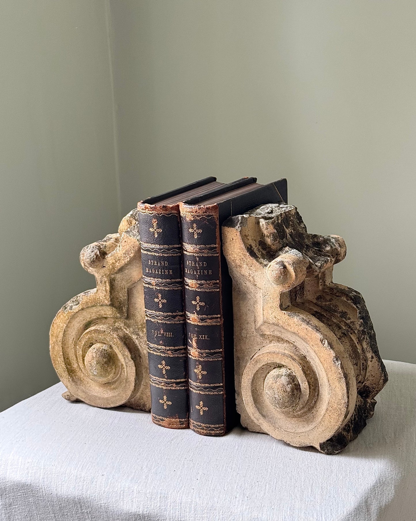 Pair of Antique Architectural Carved Stone Corbel Bookends