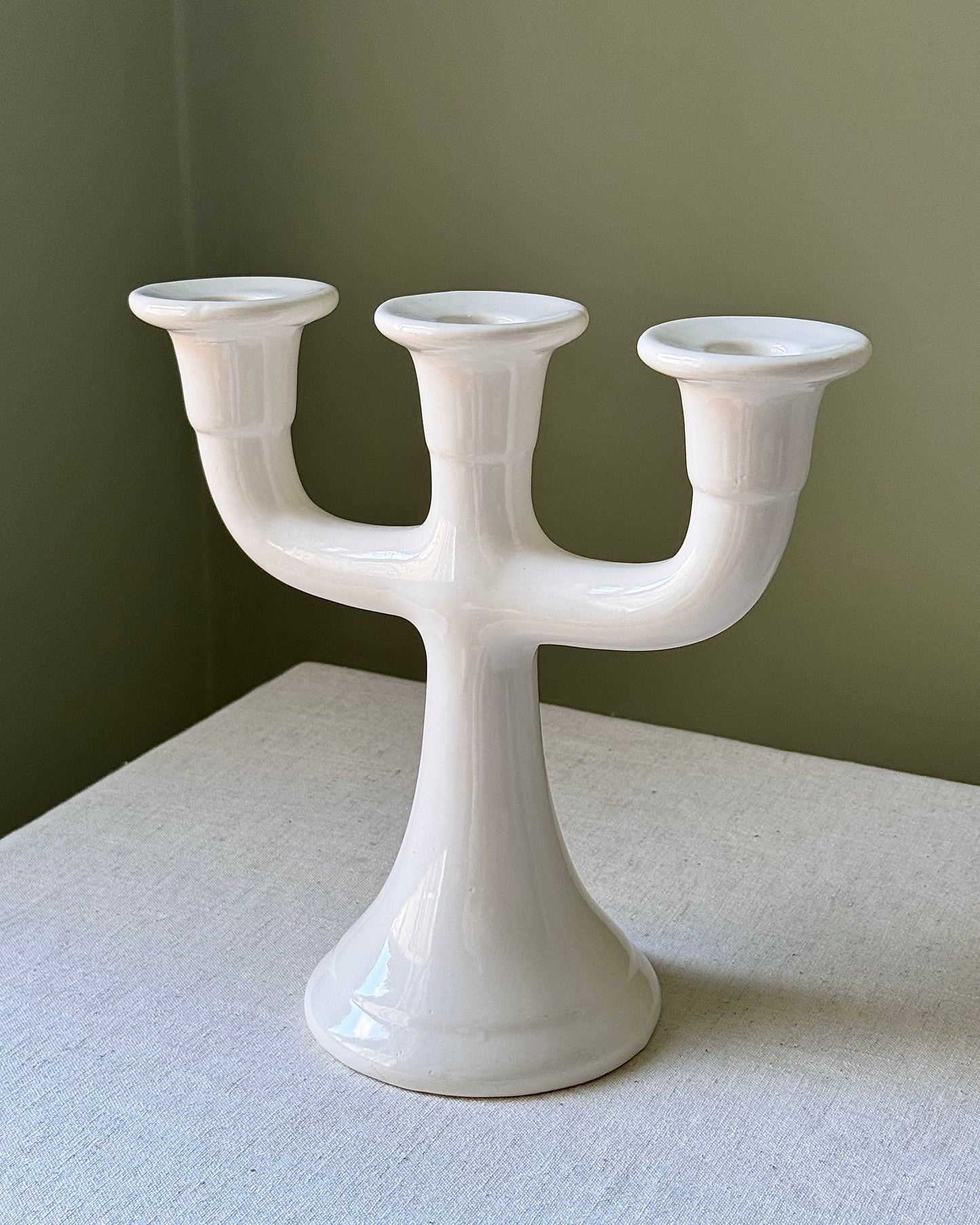 Vintage Swedish White Ceramic Candelabra, 1970s