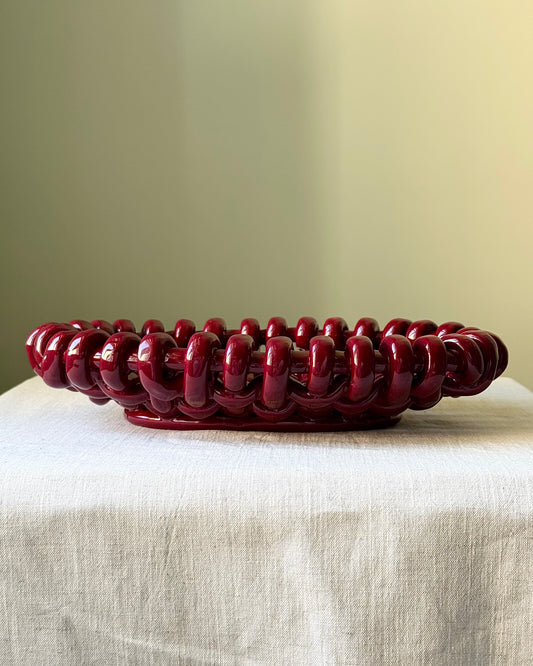 Jerome Massier Vallauris Oval Red Woven Bowl