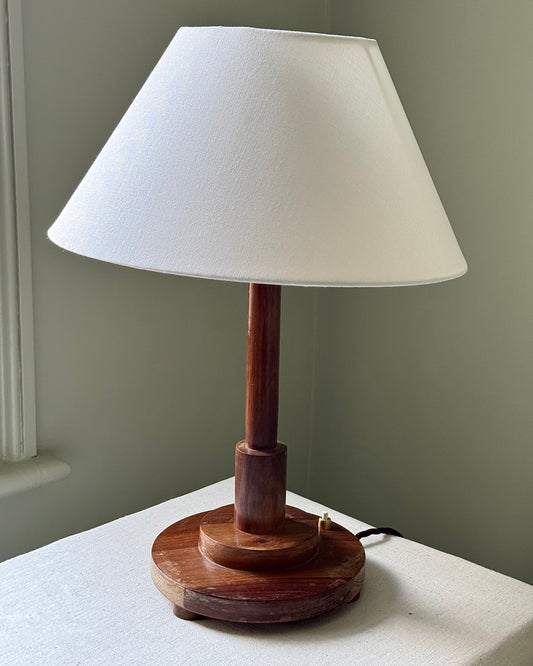 French Art Deco Wooden Table Lamp with Stepped Base