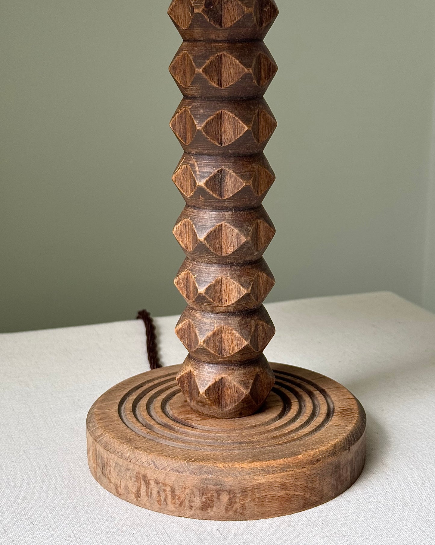 French Geometric Wood Lamp, manner of Charles Dudouyt