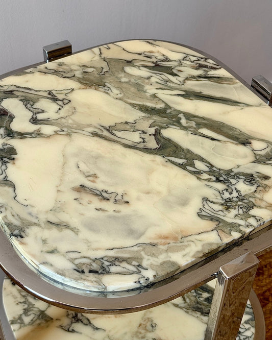 Italian Chrome & Green Veined Marble Side Table - Club Sourced