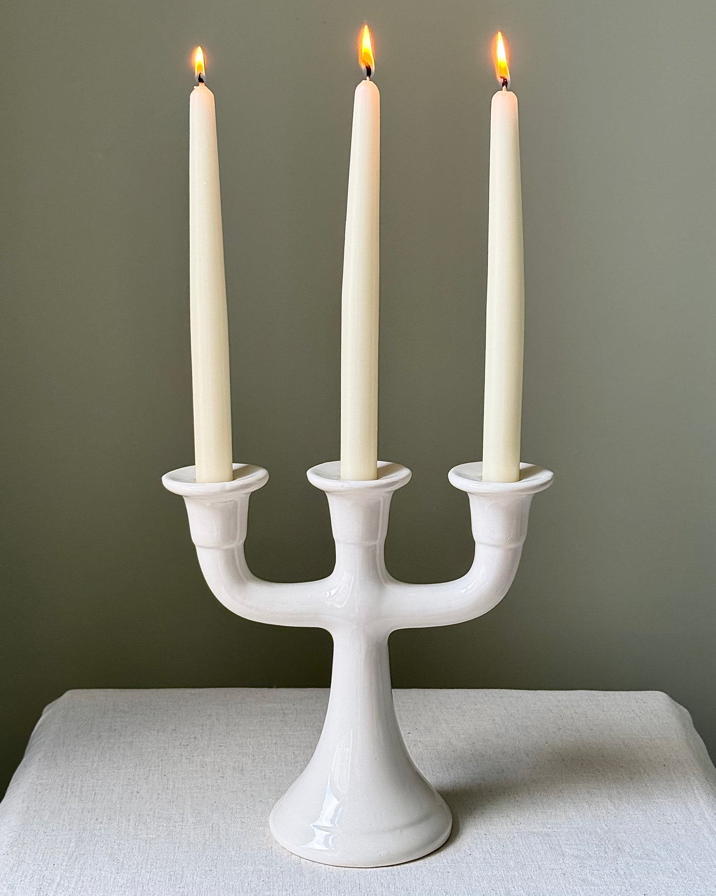 Vintage Swedish White Ceramic Candelabra, 1970s