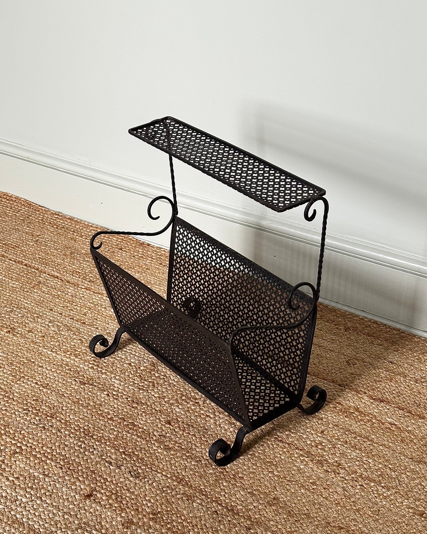 French Wrought Iron Magazine Rack, in the style of Mathieu Mategot