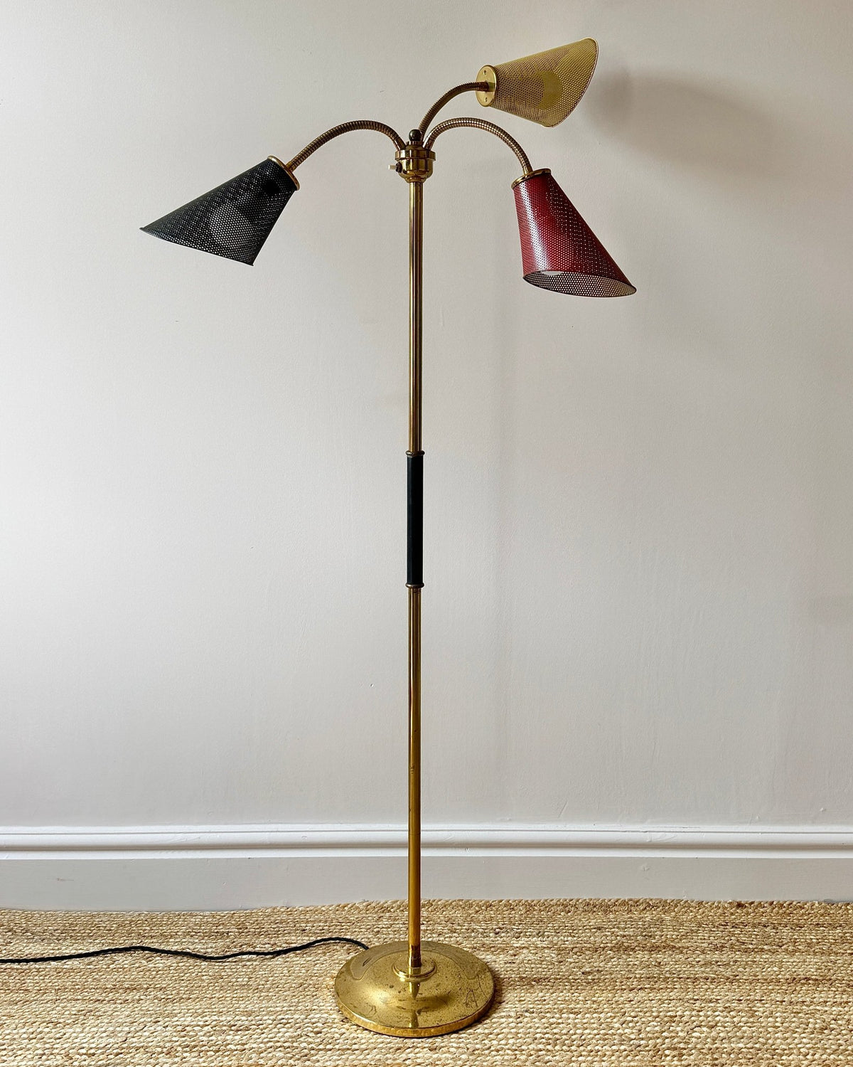 French Three-Arm Perforated Floor Lamp, c.1950s - Club Sourced