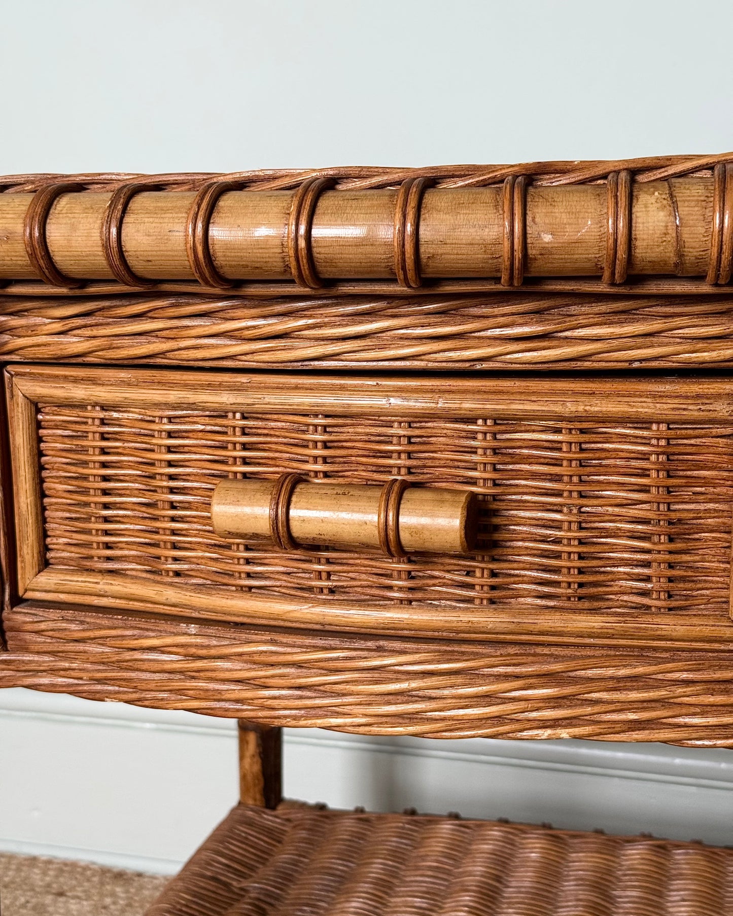 Pair of Wicker & Bamboo Bedside Tables